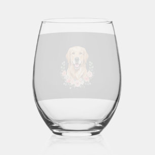 Verre À Vin Sans Pied Portrait de chien Retriever doré floral sublimatio