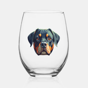 Verre À Vin Sans Pied Portrait de Rottweiler Moderne � Chien de Style Ve
