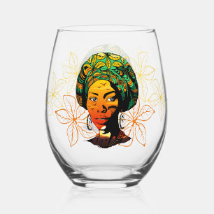 Verre À Vin Sans Pied Portrait féminin africain avec coucher de soleil