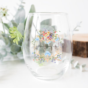 Verre À Vin Sans Pied Prairie de fleurs sauvages Blason de mariage flo