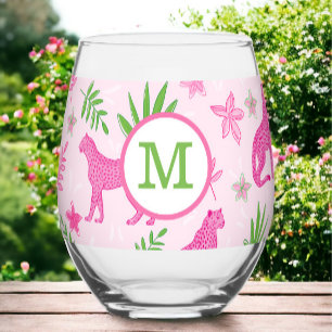 Verre À Vin Sans Pied Preppy Monogram rose Cheetah Arrière - plan rose