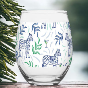 Verre À Vin Sans Pied Preppy Navy Zebra Martinis Blanc