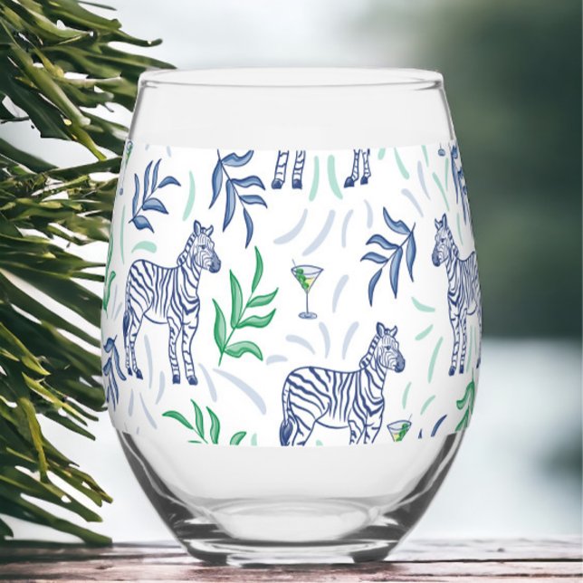 Verre À Vin Sans Pied Preppy Navy Zebra Martinis Blanc (Créateur téléchargé)
