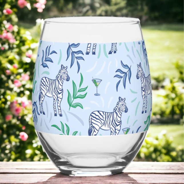 Verre À Vin Sans Pied Preppy Navy Zebra Martinis Bleu (Créateur téléchargé)