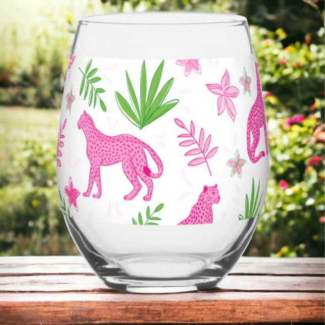 Verre À Vin Sans Pied Preppy Pink Cheetah (Créateur téléchargé)