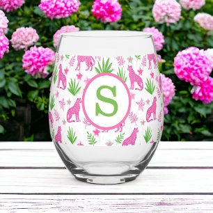 Verre À Vin Sans Pied Preppy Pink Cheetah Monogramme
