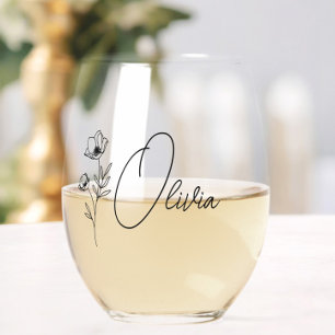 Verre À Vin Sans Pied Proposition Chic Floral Personnalisée D'Épouse