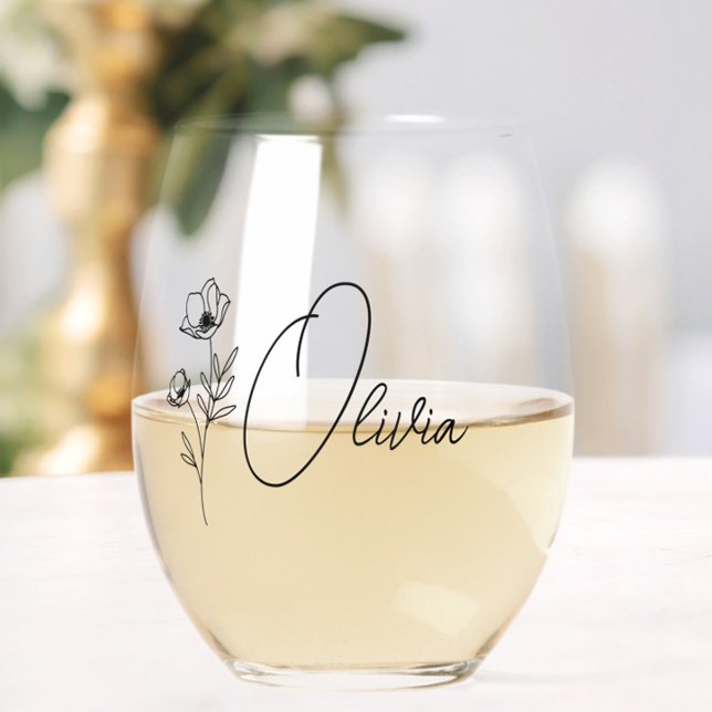 Verre À Vin Sans Pied Proposition Chic Floral Personnalisée D'Épouse (maid of honor wine glass,bridesmaid wine glass with name,wildflower floral bridesmaid gifts,)