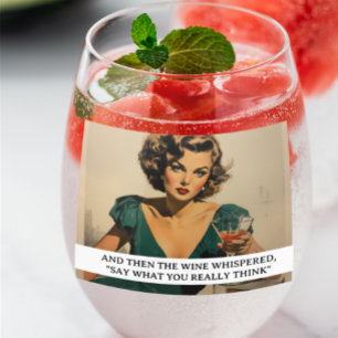 Verre À Vin Sans Pied Puis le vin Whished Funny Retro les années 50 dire