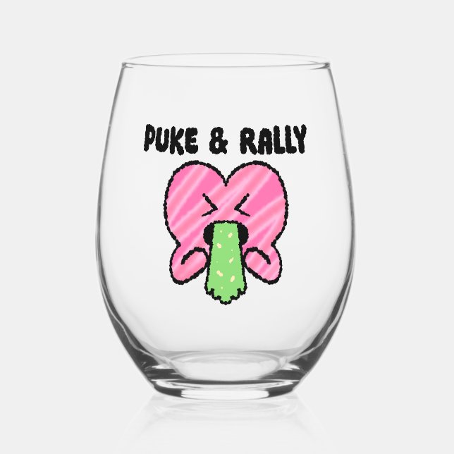 Verre à vin sans pied Puke & Rally – Cœur rose (Recto)