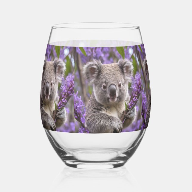 Verre À Vin Sans Pied Purple Jacaranda Koala Ours, (Recto)