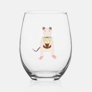 Verre À Vin Sans Pied Rat de Siamese avec gâteau d'anniversaire