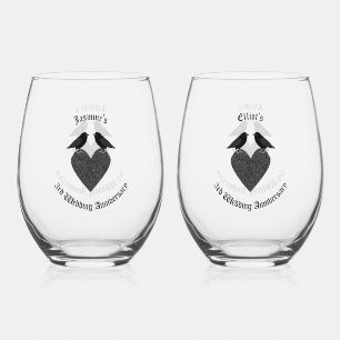 Verre À Vin Sans Pied Ravens gothiques et Coeur noir 3e anniversaire