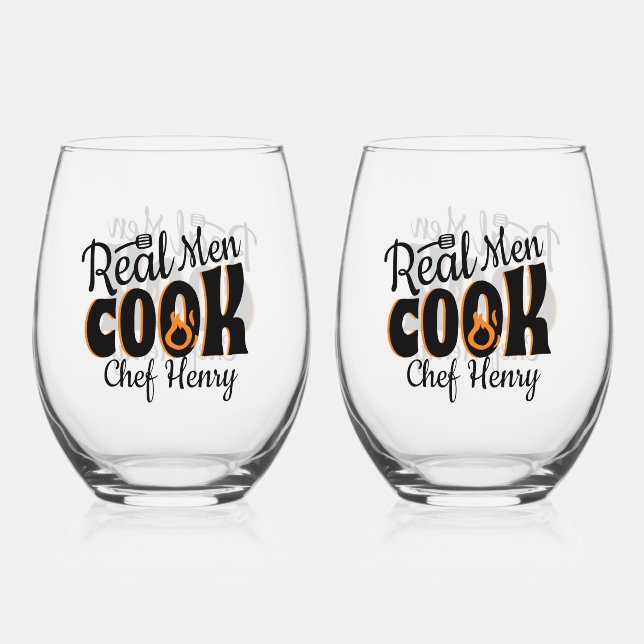 Verre À Vin Sans Pied Real Men Cook Noir (Recto)