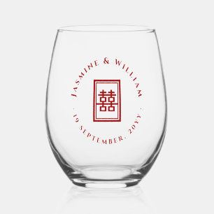 Verre À Vin Sans Pied Rectangle classique Double Bonheur Mariage chinois