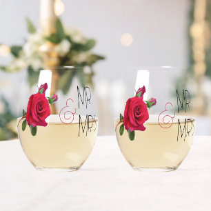 Verre À Vin Sans Pied Red Rose M. et Mme Mariage Glassware