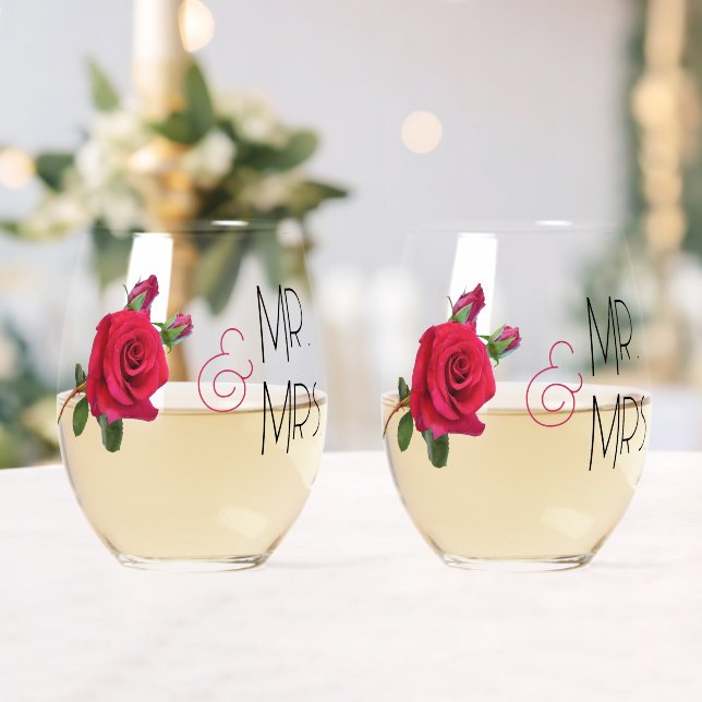 Verre À Vin Sans Pied Red Rose M. et Mme Mariage Glassware (Insitu (Mariage))