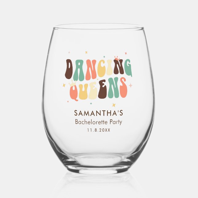 Verre À Vin Sans Pied Reines de la danse rétro Fête de bachelorette disc (Recto)