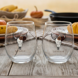 Verre À Vin Sans Pied Remerciements Heureux Béni Western Friendsgiving