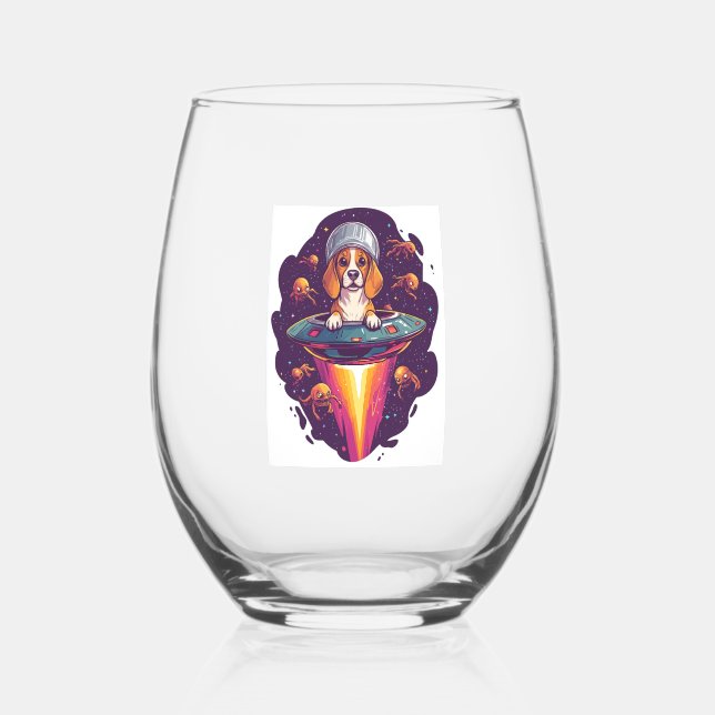Verre À Vin Sans Pied Rencontre de chien Beagle intergalactique (Recto)