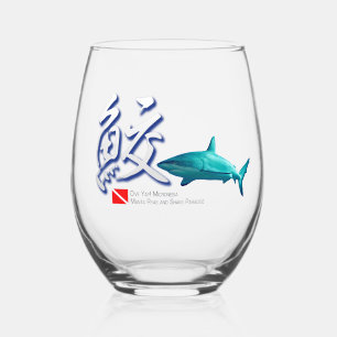 Verre À Vin Sans Pied Requin gris de récif aux caractères chinois