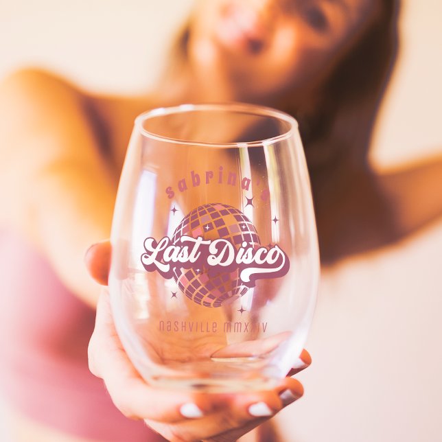Verre À Vin Sans Pied Retro Dernière Disco Bachelorette Party (Créateur téléchargé)