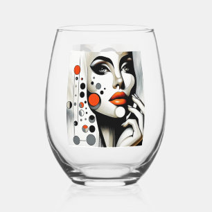 Verre À Vin Sans Pied Retro Pop Diva : Elégance géométrique Art Abstrait