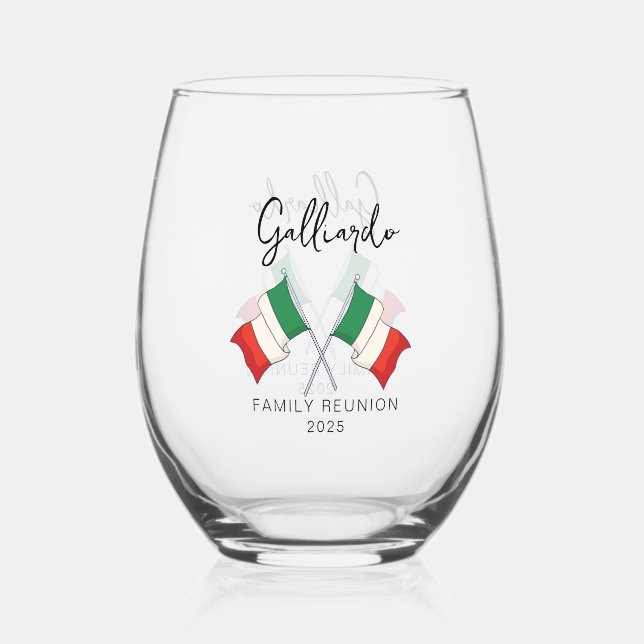 Verre À Vin Sans Pied Réunion de famille au drapeau italien  (Recto)