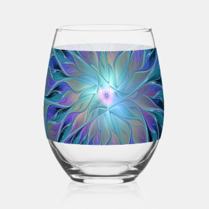 Verre À Vin Sans Pied Rêve de fleur abstraite fractale violet bleu