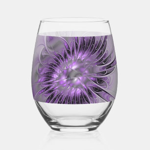 Verre À Vin Sans Pied Rêve de fleur de lavande Art fractal abstrait mode