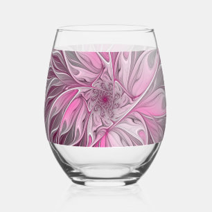 Verre À Vin Sans Pied Rêve de fleur rose fractale, motif de fantaisie fl