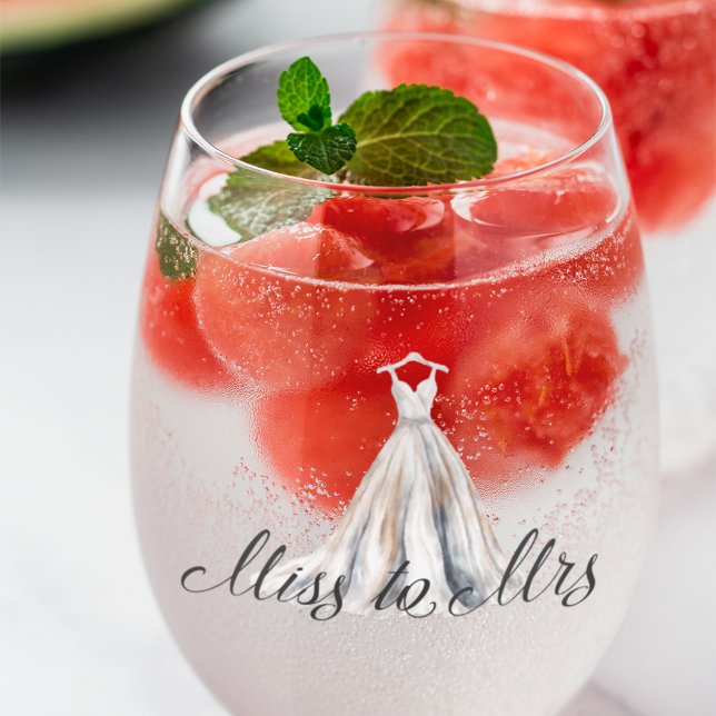 Verre À Vin Sans Pied Robe de mariée Miss to Mrs aquarelle (Créateur téléchargé)