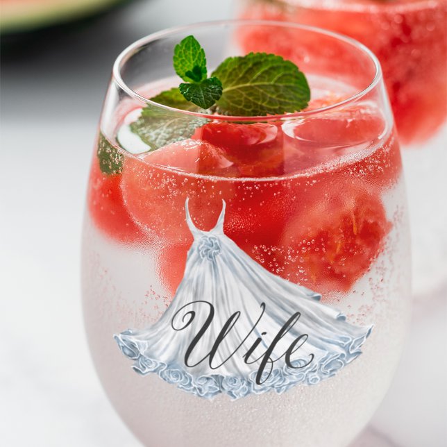 Verre À Vin Sans Pied Robe Mariage Bleu Dusty Blanc Pour Femme (Créateur téléchargé)