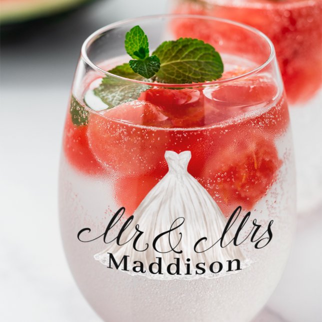 Verre À Vin Sans Pied Robe Mariage moderne Mr & Mrs Classic White (Créateur téléchargé)
