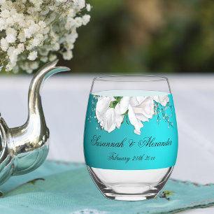 Verre À Vin Sans Pied Romance et Mariage turquoise Rose