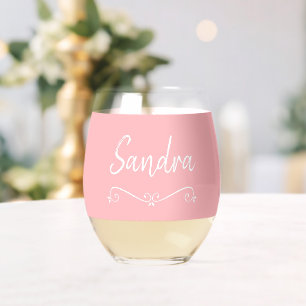 Verre À Vin Sans Pied Rose Blanc Nom Anniversaire 4Sandra Drinkware Set