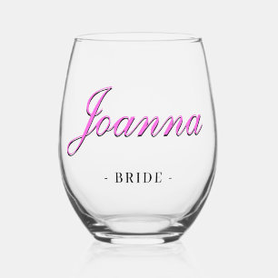 Verre À Vin Sans Pied Rose Bubble Gum 3D Élégant Nom Demoiselle d'Honneu