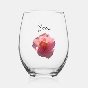 Verre À Vin Sans Pied Rose de thé rose radieuse personnalisée