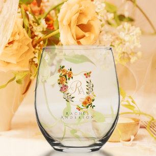 Verre À Vin Sans Pied Rose d'or Ruban Chic Monogramme