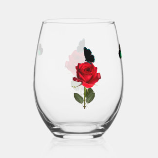 Verre à vin sans pied Rose et Papillon