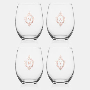 Verre À Vin Sans Pied Rose Gold Vintage crêtes 4 Initiales Monogrammes R