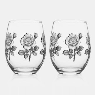 Verre À Vin Sans Pied Rose noir et blanc