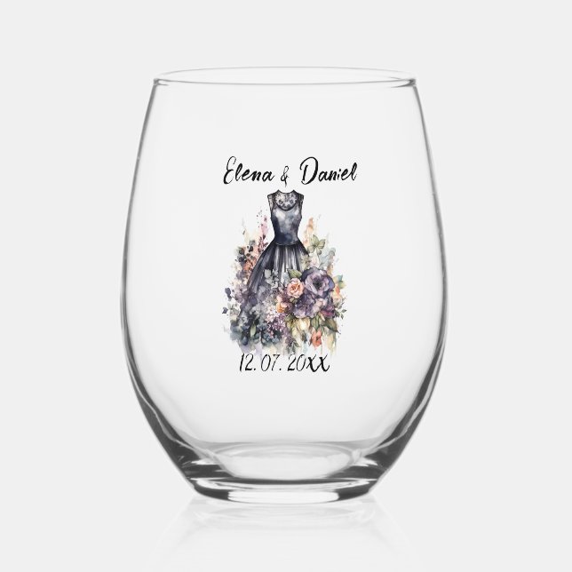 Verre À Vin Sans Pied Roses roses rose aquarelle robe mariage noire (Recto)