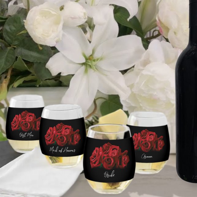 Verre À Vin Sans Pied Roses rouges Noir blanc (Créateur téléchargé)