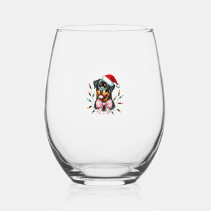 Verre À Vin Sans Pied Rotweiler Chien avec Coquette Bow Noël Matchine