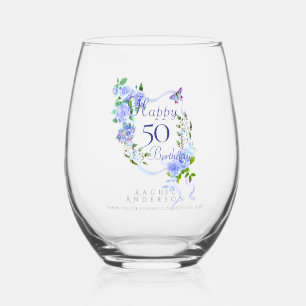 Verre À Vin Sans Pied Ruban Rose Bleu 50e Anniversaire