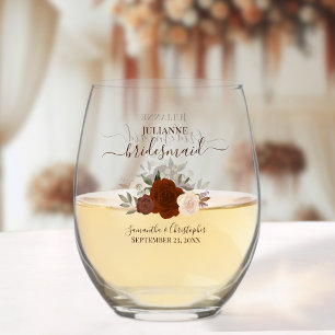 Verre À Vin Sans Pied Rust Orange Rose Bridesmaid Maid of Honor Cadeau