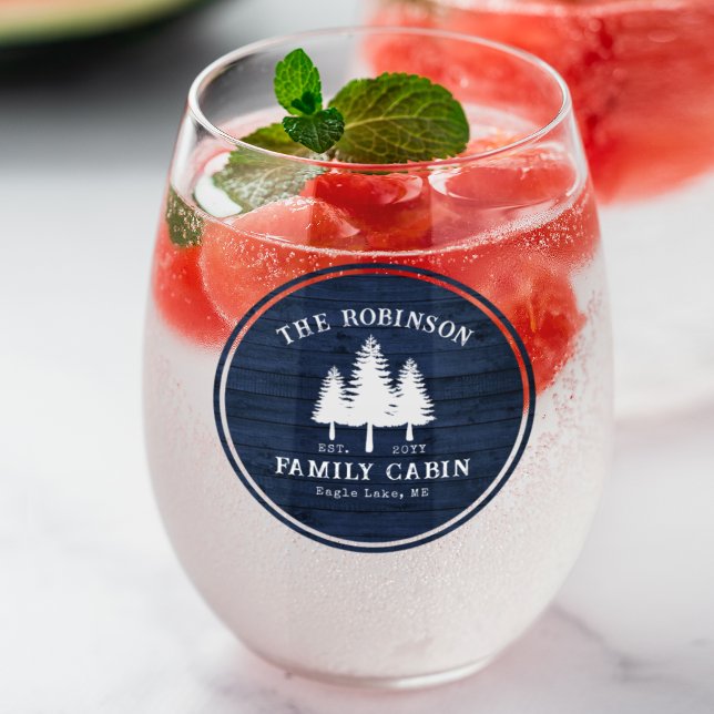 Verre À Vin Sans Pied Rustic Country Family Cabine Arbres Blue Wood Impr (Créateur téléchargé)