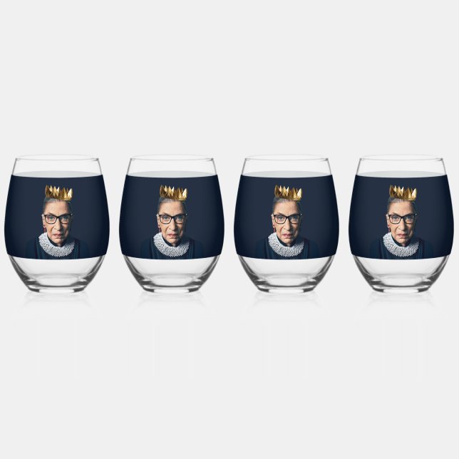 Verre À Vin Sans Pied Ruth Bader Ginsburg avec couronne d'or (Recto)