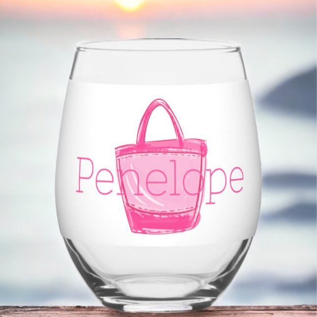 Verre À Vin Sans Pied Sac de plage Preppy Pink Personnalisé (Créateur téléchargé)